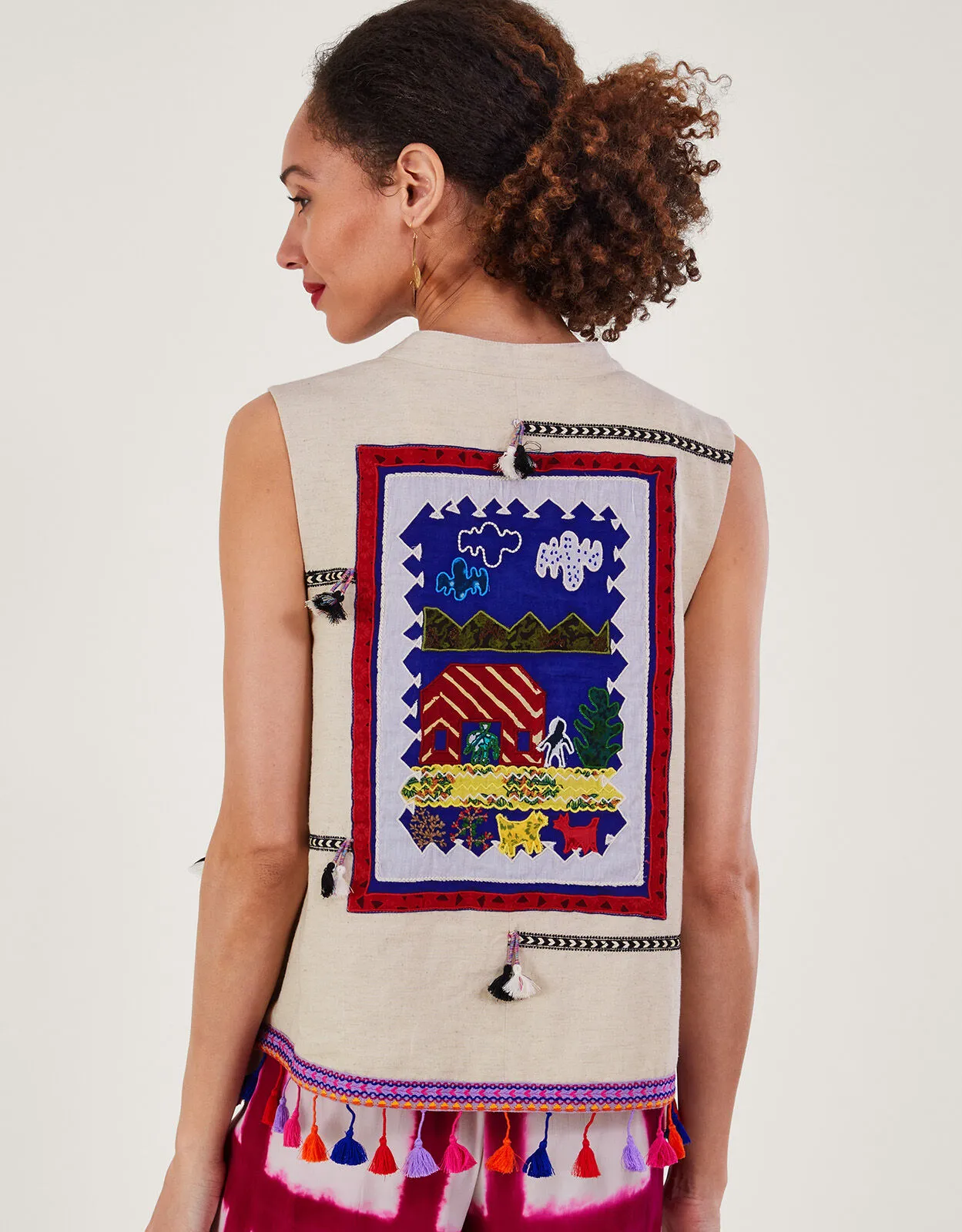 Embroidered Statement Tassel Waistcoat