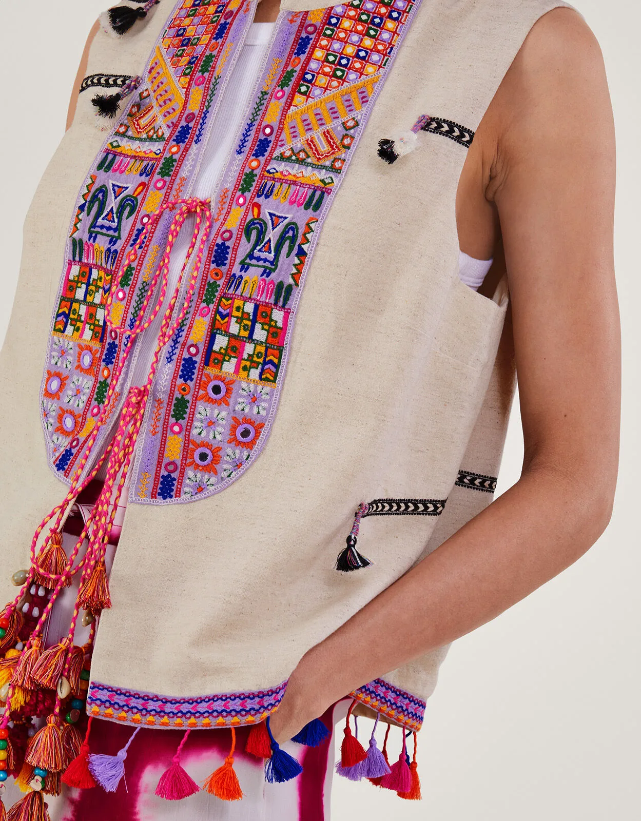 Embroidered Statement Tassel Waistcoat