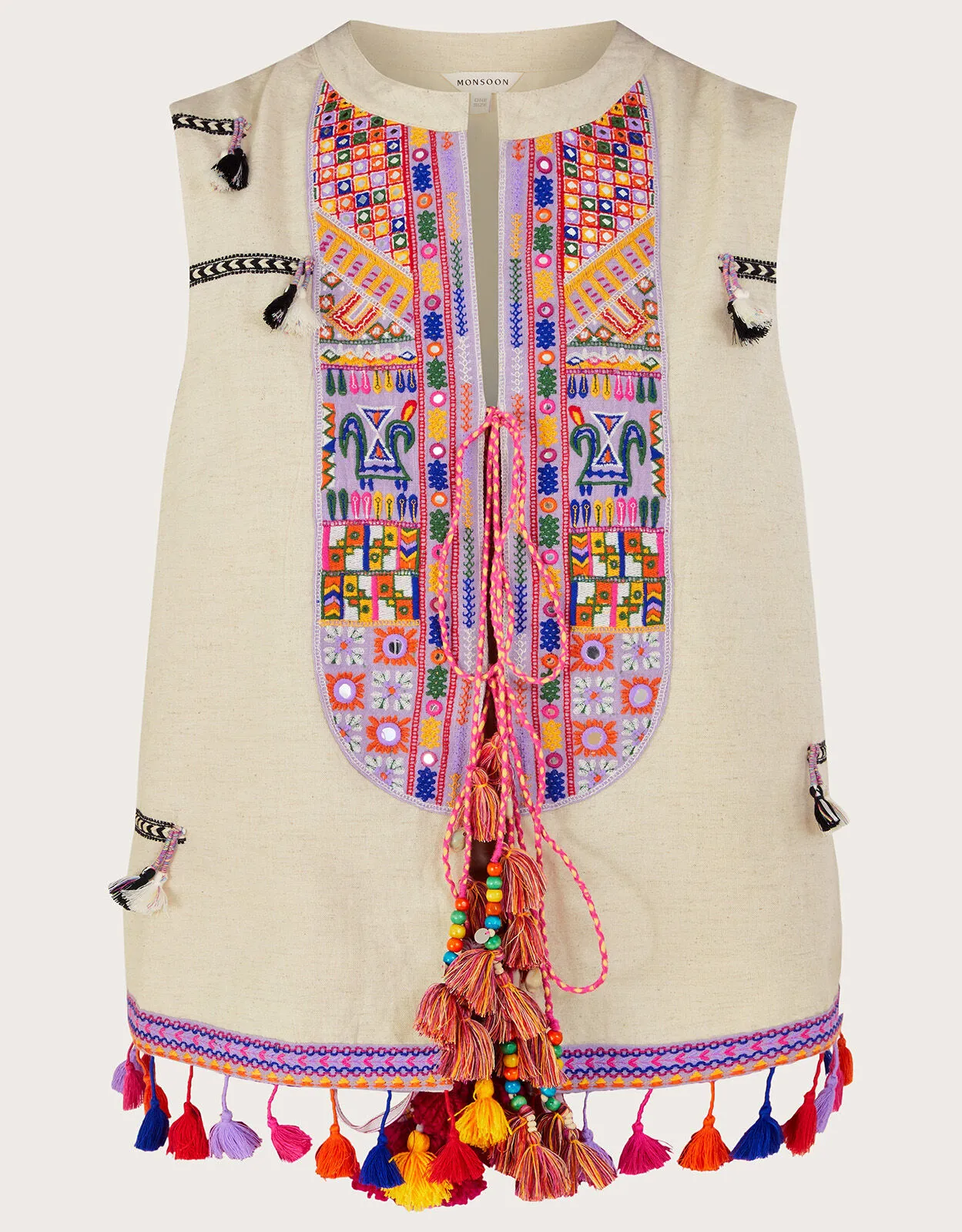 Embroidered Statement Tassel Waistcoat