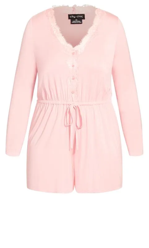 Evans Light Pink Lace Trim Tie Waist Playsuit