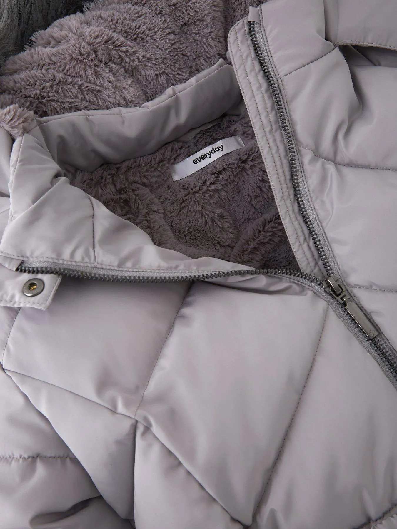 Everyday Girls Quilted Bts Longline Grey Coat