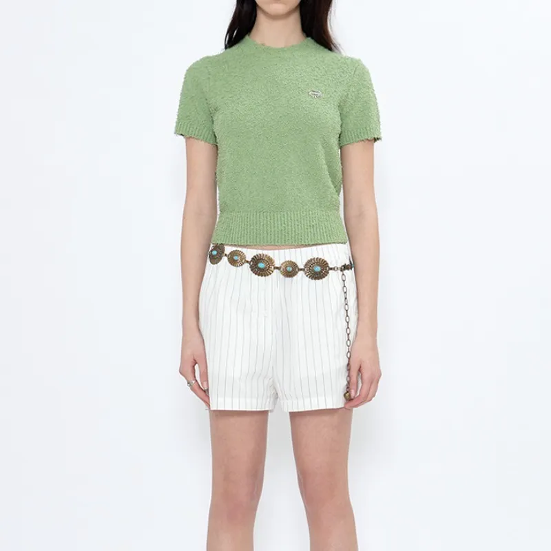 Fallett  |Street Style Plain Short Sleeves Logo Cropped Tops