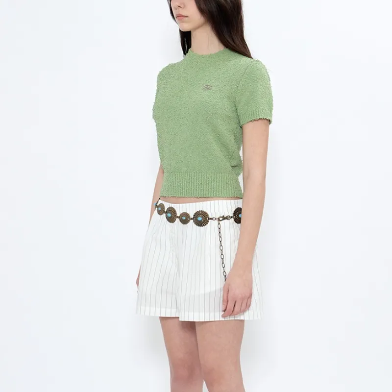 Fallett  |Street Style Plain Short Sleeves Logo Cropped Tops