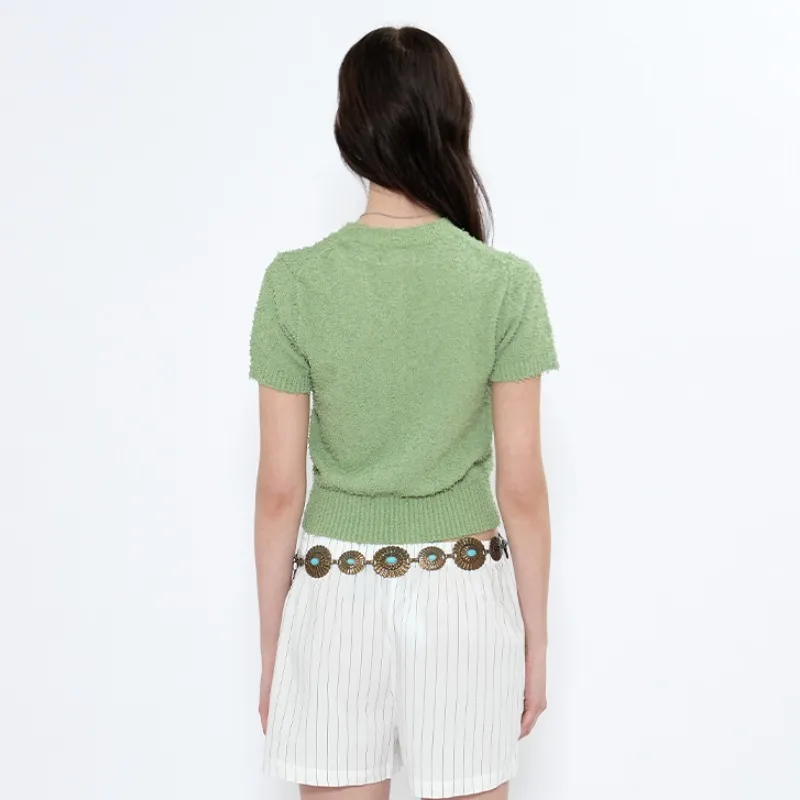 Fallett  |Street Style Plain Short Sleeves Logo Cropped Tops