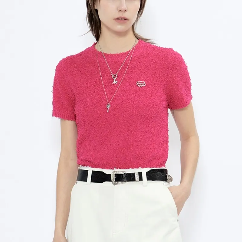 Fallett  |Street Style Plain Short Sleeves Logo Cropped Tops