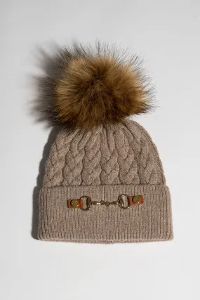 Faux Burley Pom Pom Hat - Taupe