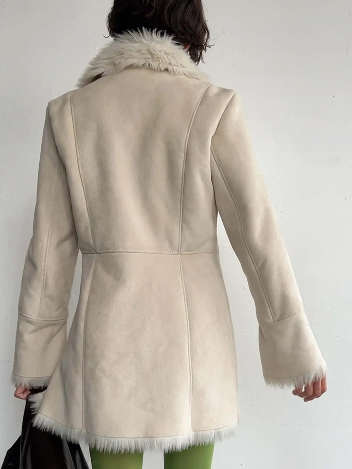 Faux Suede/Fur Coat - White