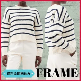 FRAME DENIM  |Crew Neck Stripes Unisex Street Style Long Sleeves Cotton