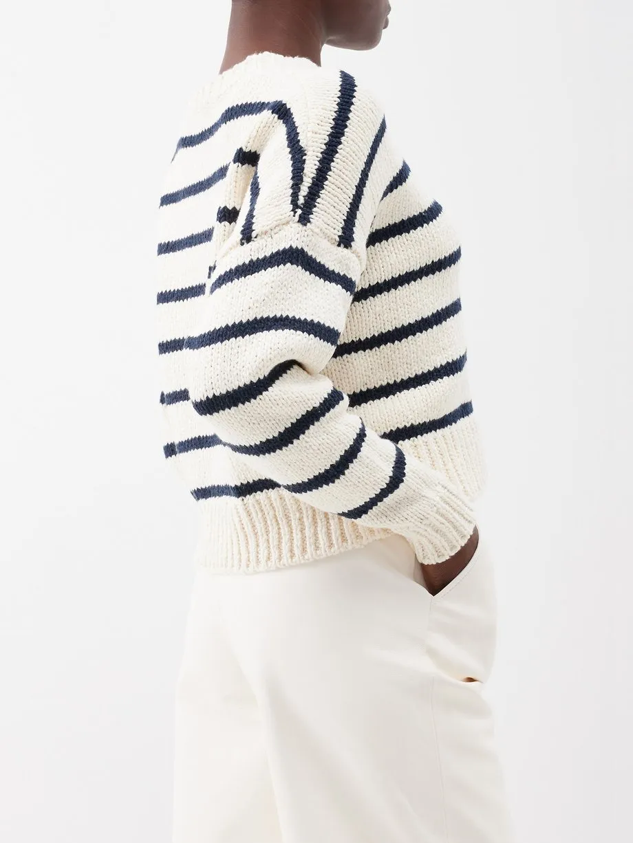 FRAME DENIM  |Crew Neck Stripes Unisex Street Style Long Sleeves Cotton