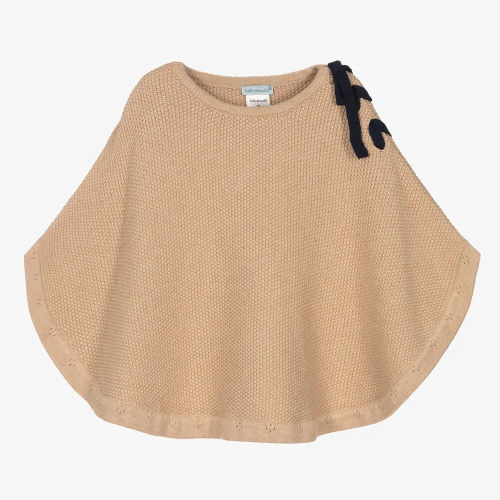 Girls Beige Knitted Poncho