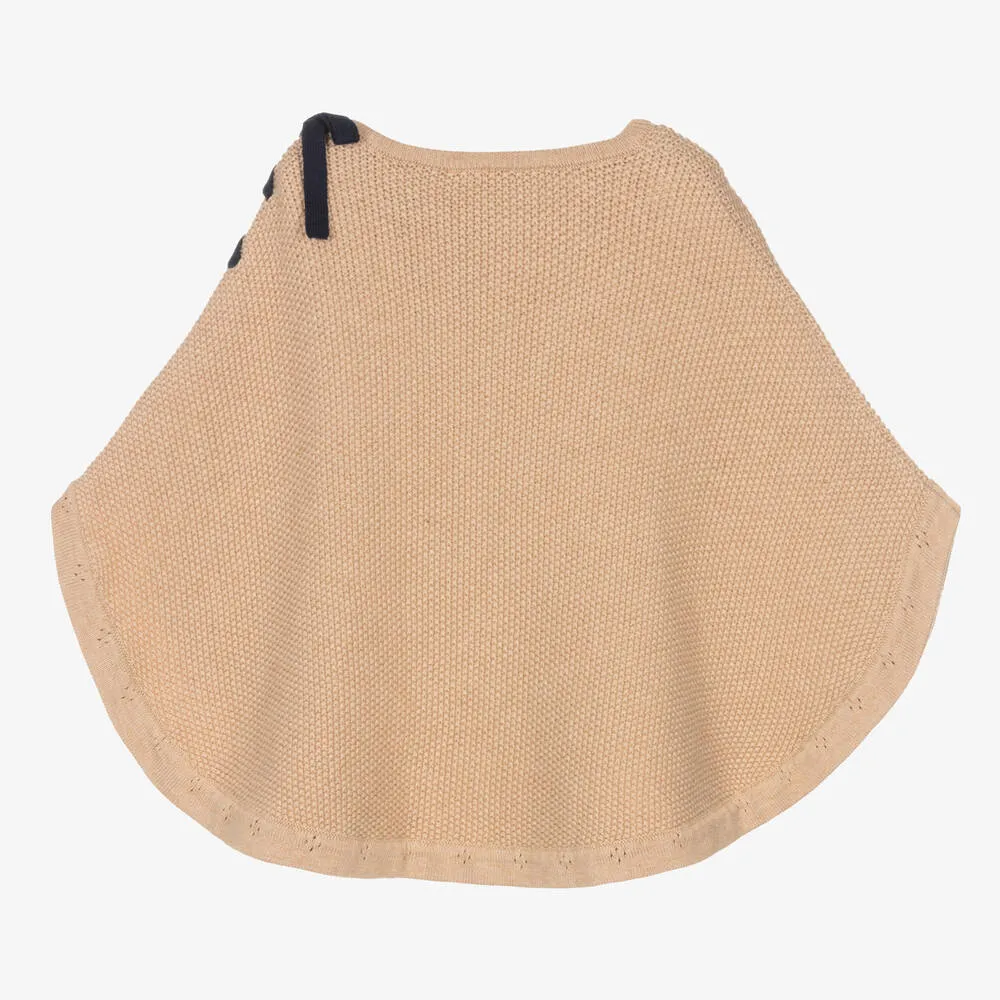 Girls Beige Knitted Poncho