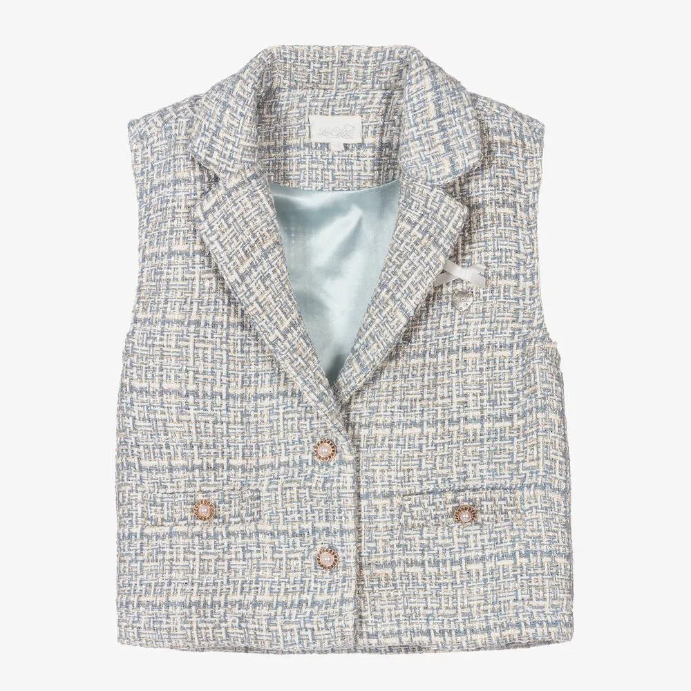 Girls Blue Tweed Waistcoat