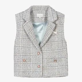 Girls Blue Tweed Waistcoat