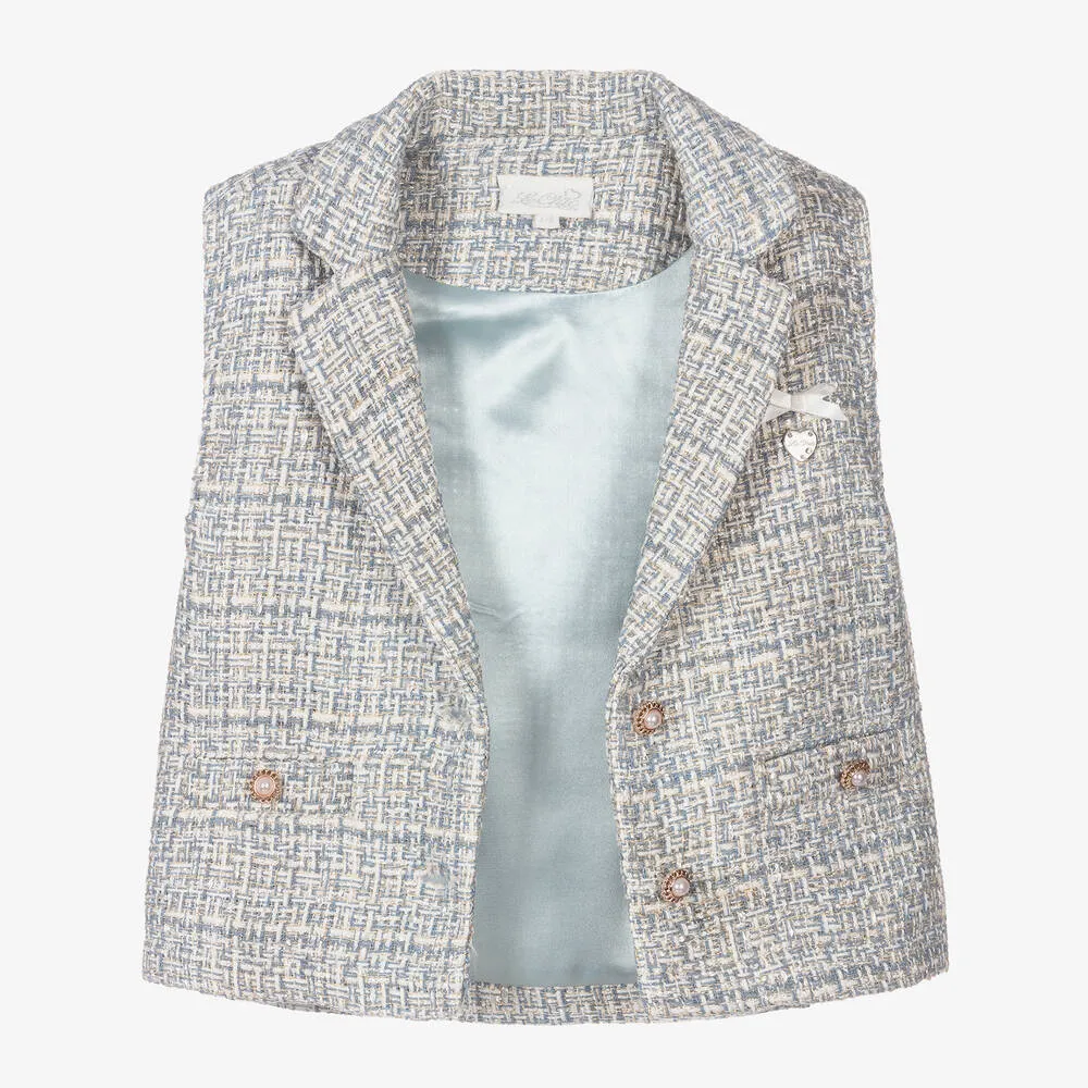 Girls Blue Tweed Waistcoat