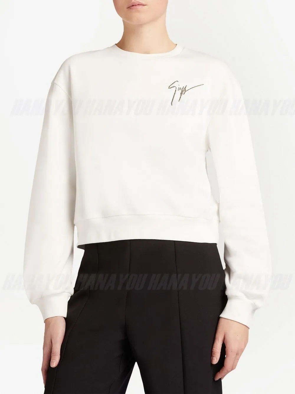 GIUSEPPE ZANOTTI  |Crew Neck Sweat Blended Fabrics Long Sleeves Plain Cotton