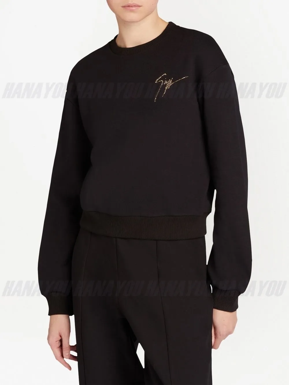 GIUSEPPE ZANOTTI  |Crew Neck Sweat Blended Fabrics Long Sleeves Plain Cotton