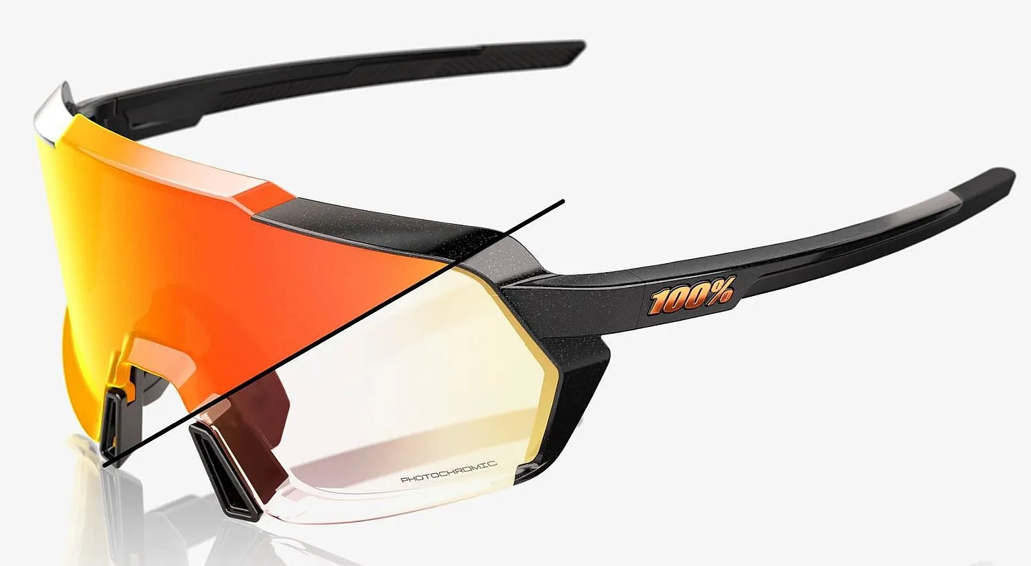 glasses 100% Korbin - Gloss Metallic Black/Orange Flash Mir.Photochromic