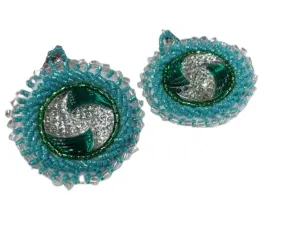 Green Circle Sparkling Beadwork Earrings