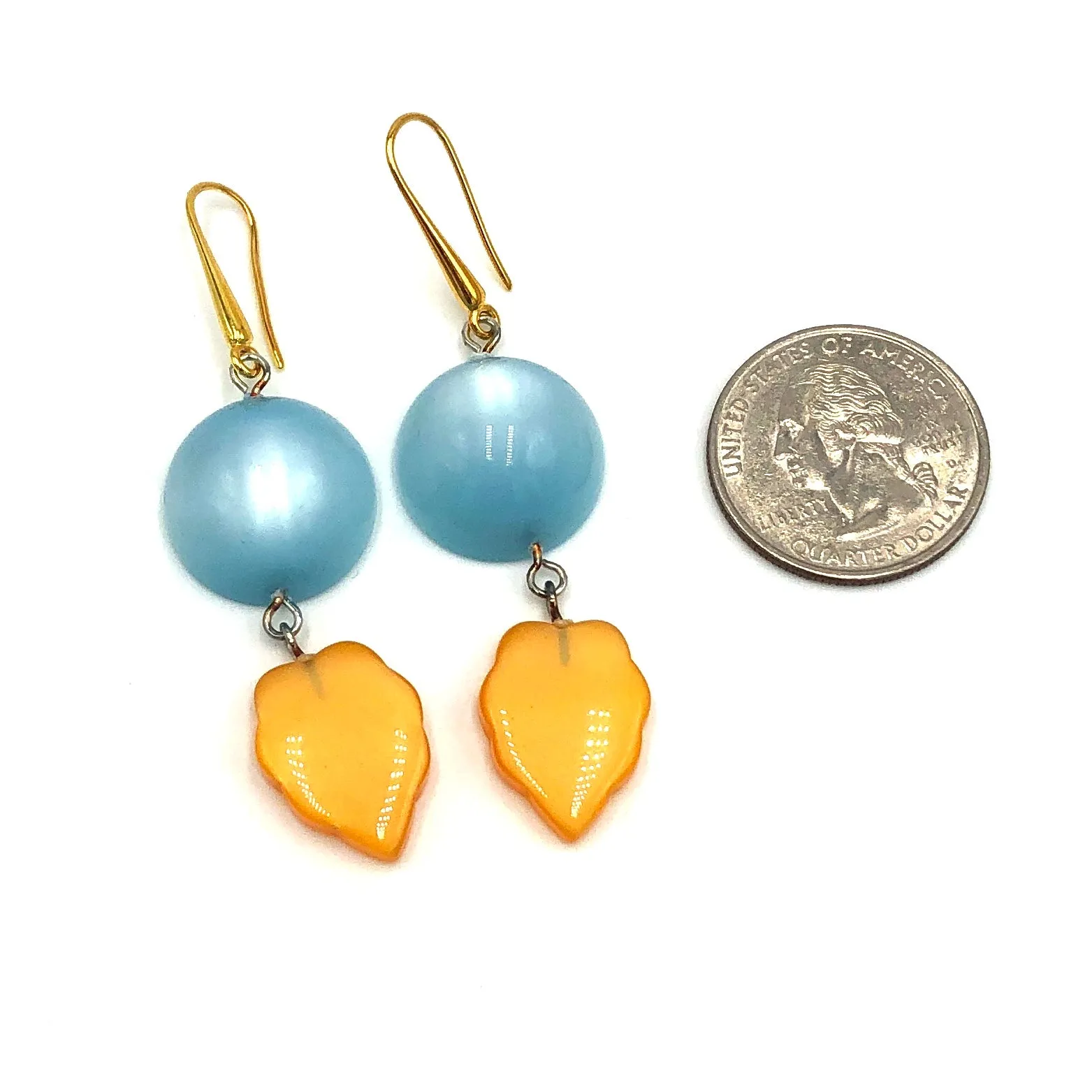 Ice Blue and Tangerine Moonglow Statement Earrings