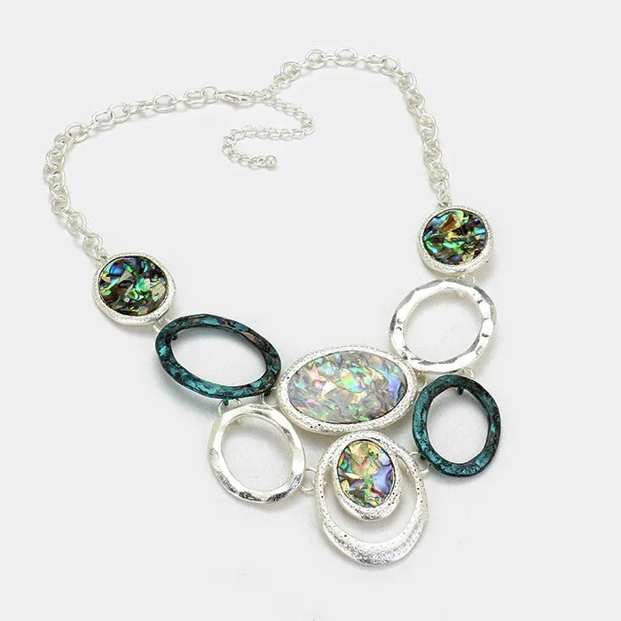 iLLASPARKZ Abalone disc & hammered hoop link necklace