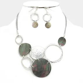 iLLASPARKZ Abalone disc & hammered metal hoop link necklace