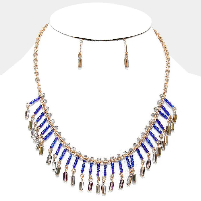 iLLASPARKZ Bead fringe fan bib necklace