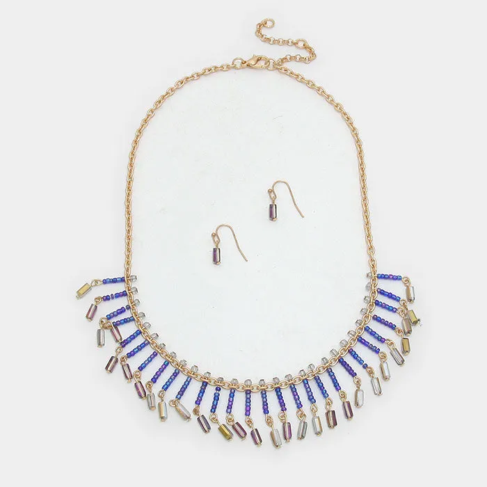 iLLASPARKZ Bead fringe fan bib necklace