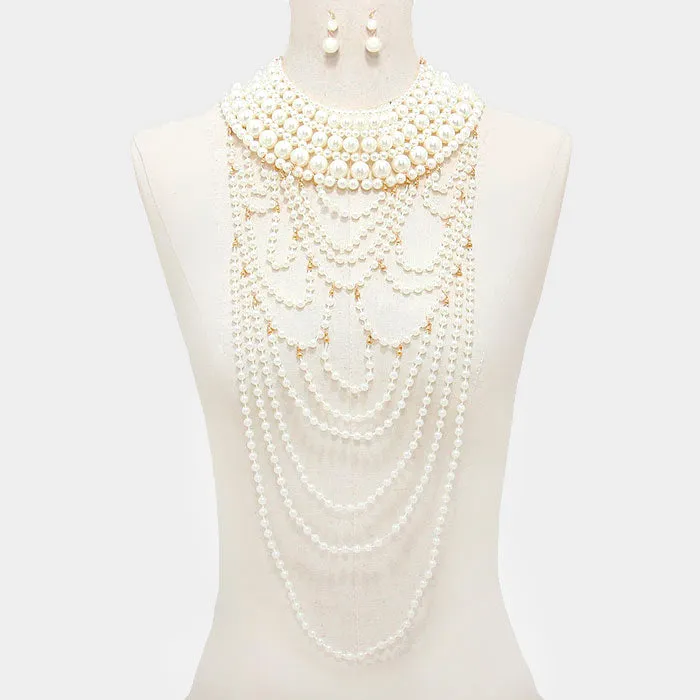 iLLASPARKZ Draped long pearl strand bib necklace