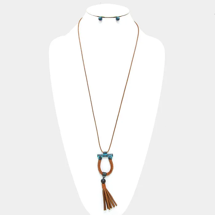 iLLASPARKZ Faux leather tassel drop long necklace