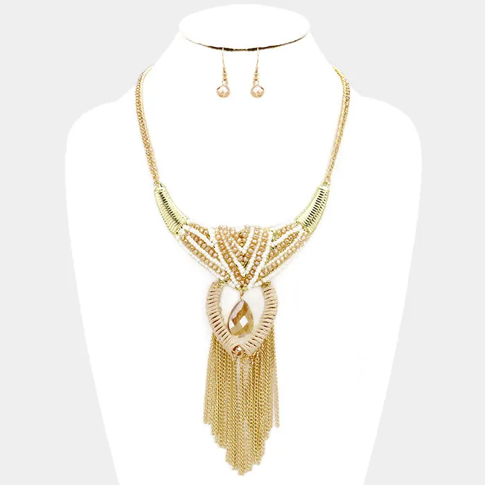 iLLASPARKZ Glass bead drop lacquered chain fringe necklace