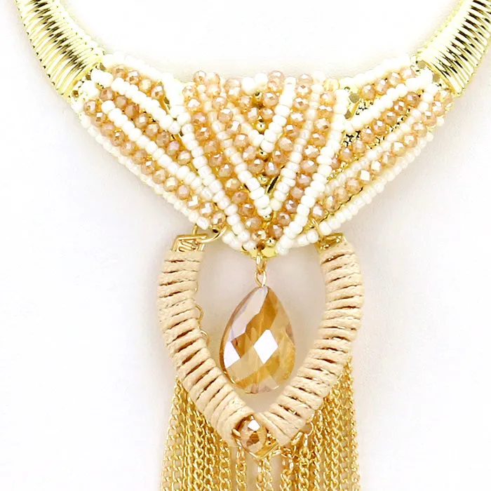 iLLASPARKZ Glass bead drop lacquered chain fringe necklace