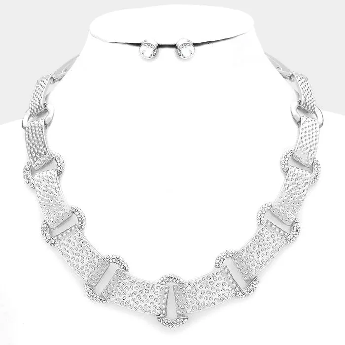 iLLASPARKZ Hammered metal & pave chain link necklace