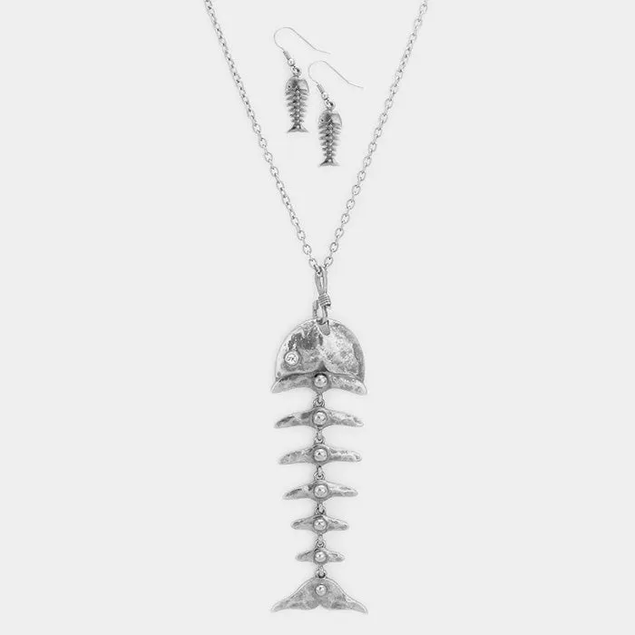 iLLASPARKZ Metal Fishbone Pendant Long Necklace