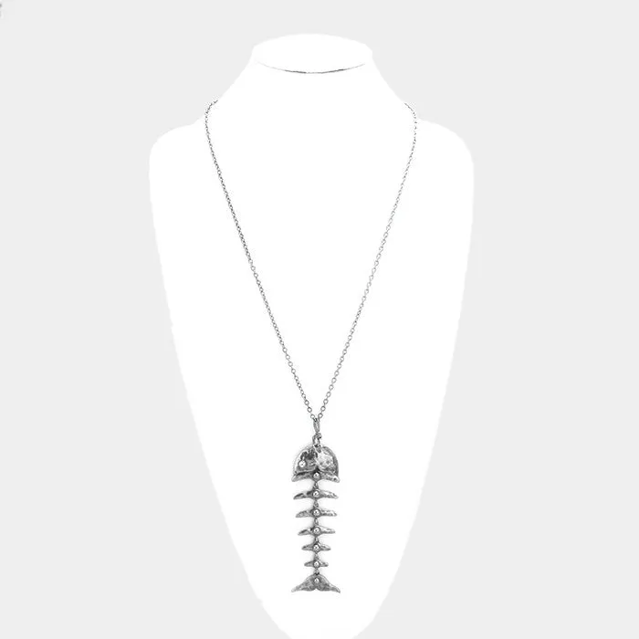 iLLASPARKZ Metal Fishbone Pendant Long Necklace