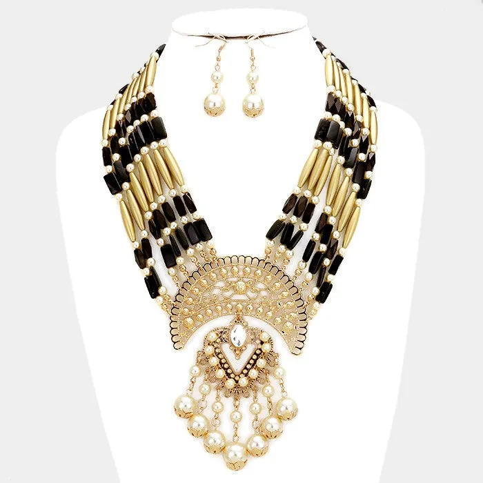 iLLASPARKZ Pearl fringe embellished multi-strand long bead bib necklace