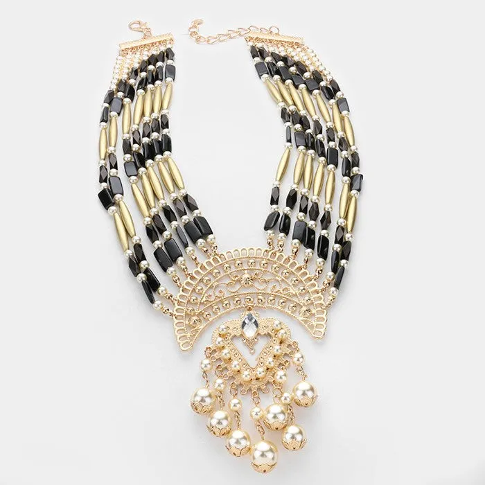 iLLASPARKZ Pearl fringe embellished multi-strand long bead bib necklace