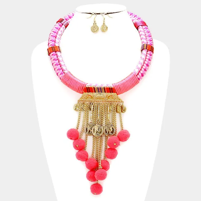 iLLASPARKZ Pom pom fringe bib rope necklace