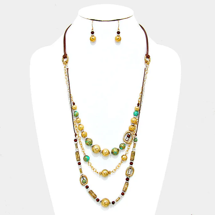 iLLASPARKZ Triple layer antique metal bead strand bib necklace