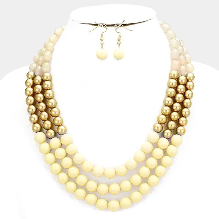 iLLASPARKZ Triple tier color block bead & metallic pearl strand necklace