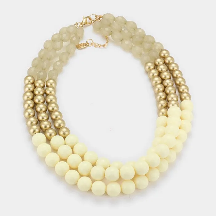 iLLASPARKZ Triple tier color block bead & metallic pearl strand necklace