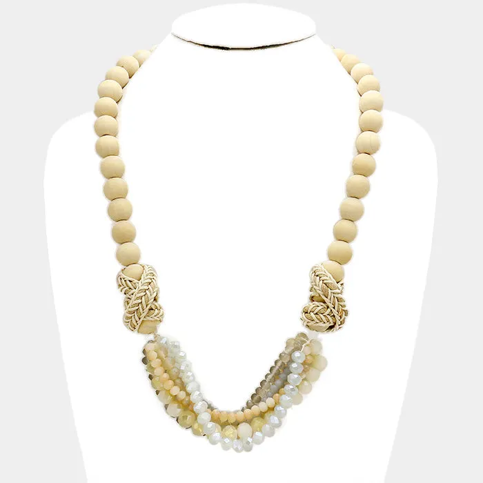 iLLASPARKZ Wood Bead & Faceted Bead Crescent Bib Necklace