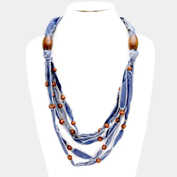 iLLASPARKZ Wooden beads & multi-tier denim necklace