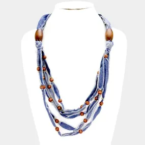 iLLASPARKZ Wooden beads & multi-tier denim necklace