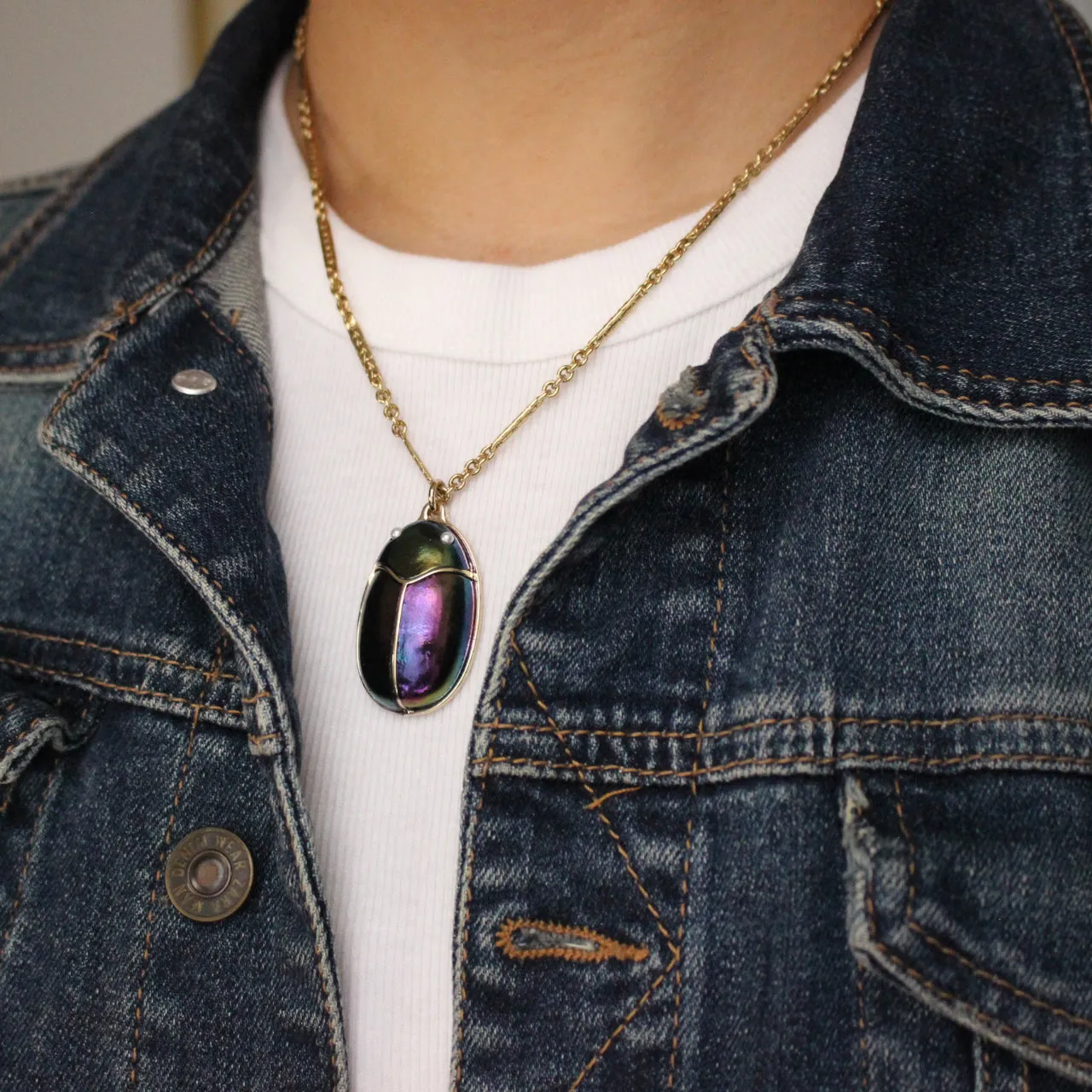 Iridescent Scarab Beetle Eternal Necklace