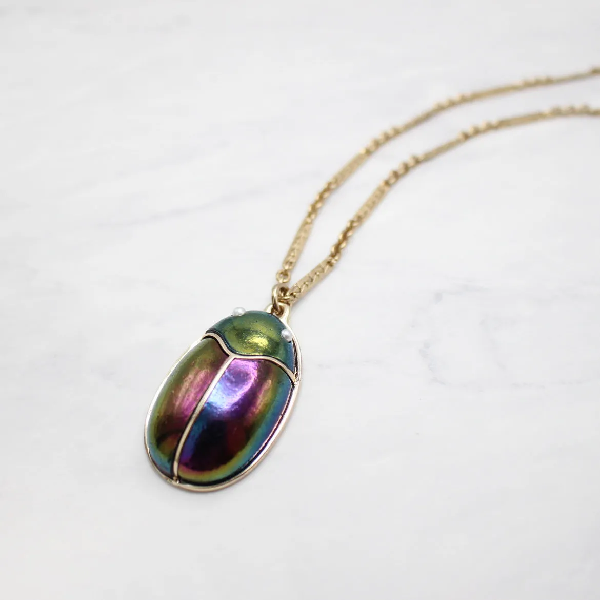 Iridescent Scarab Beetle Eternal Necklace