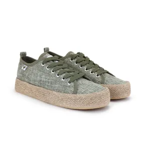 Khaki linen lace-up espadrille sneakers