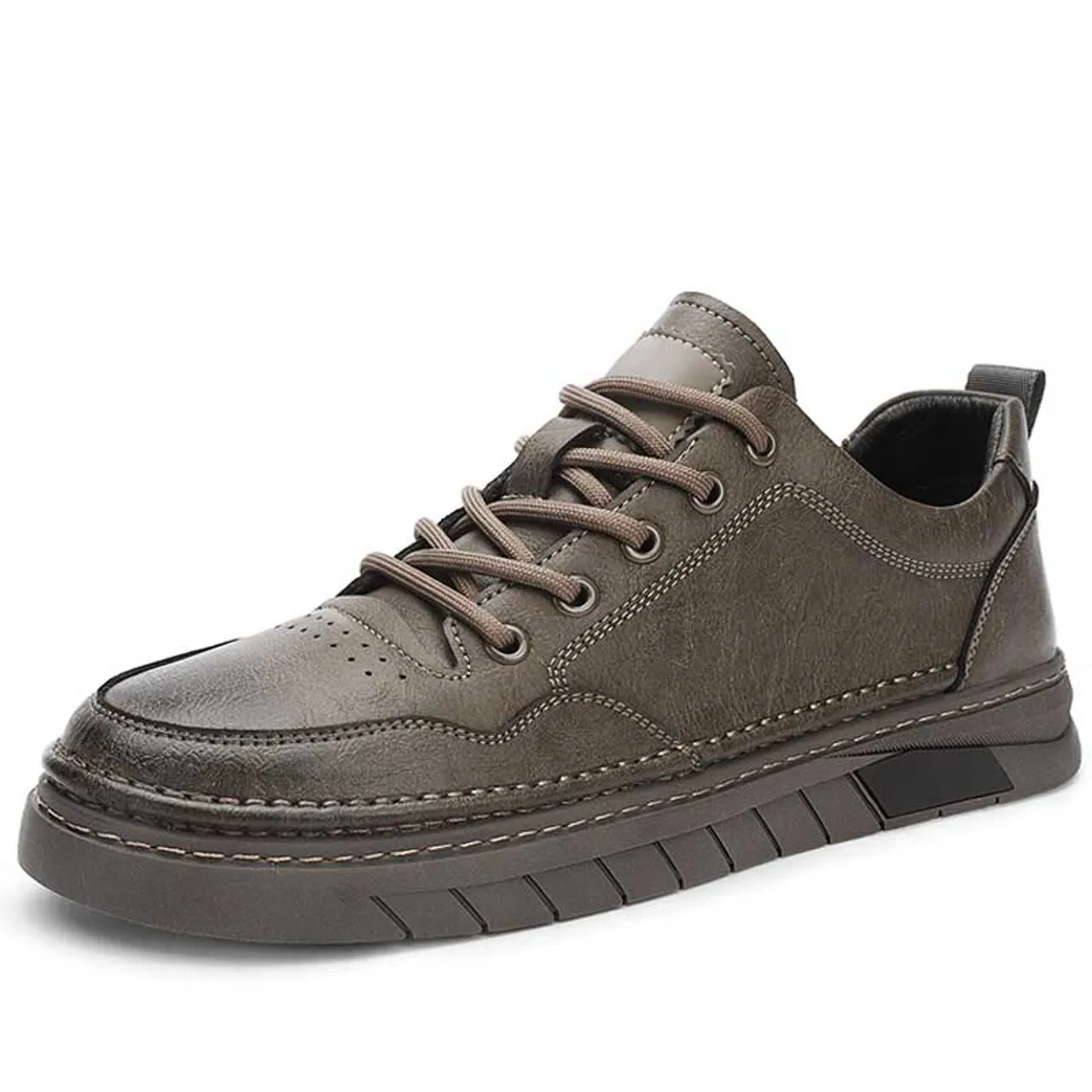 Khaki plain thread accents casual shoe sneaker