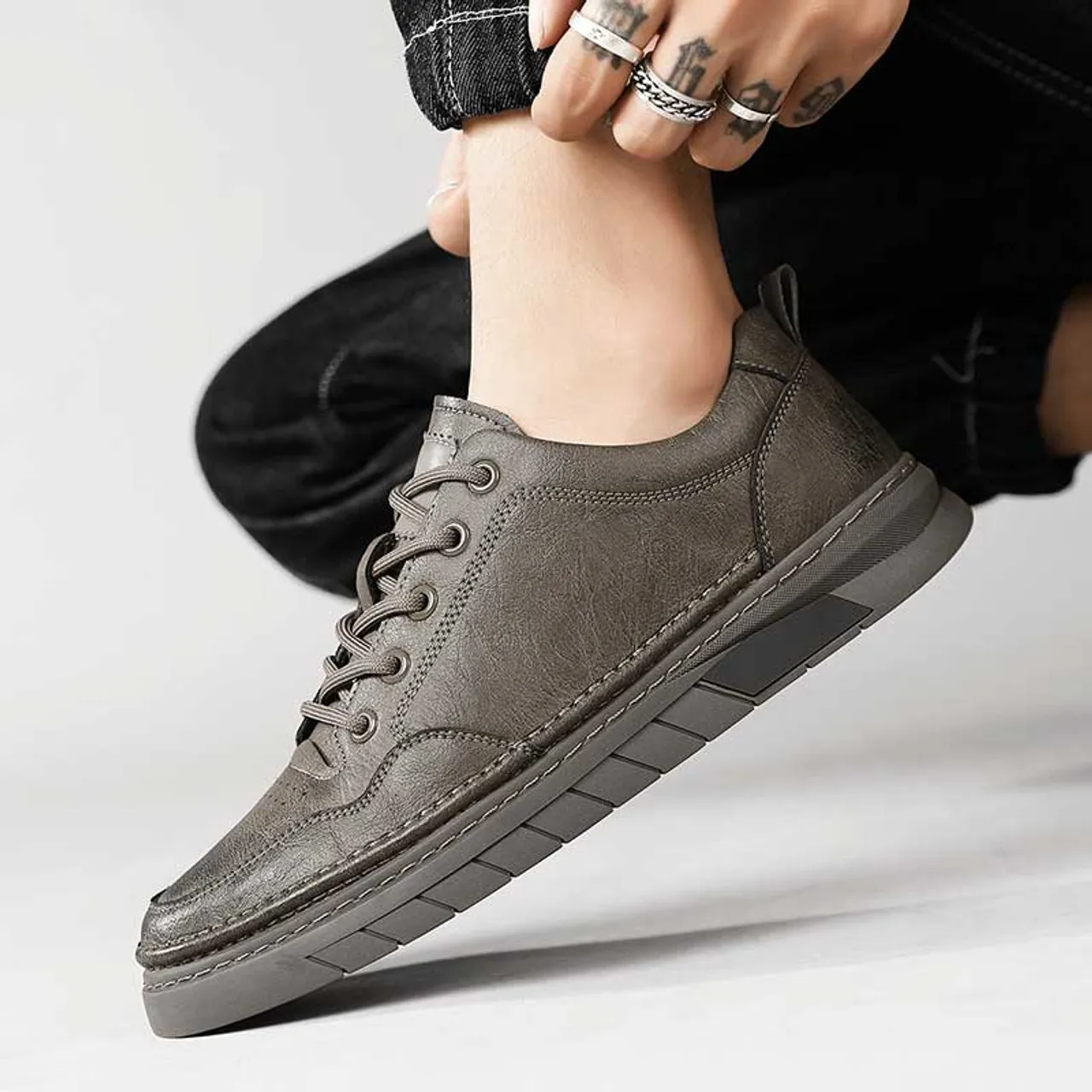 Khaki plain thread accents casual shoe sneaker