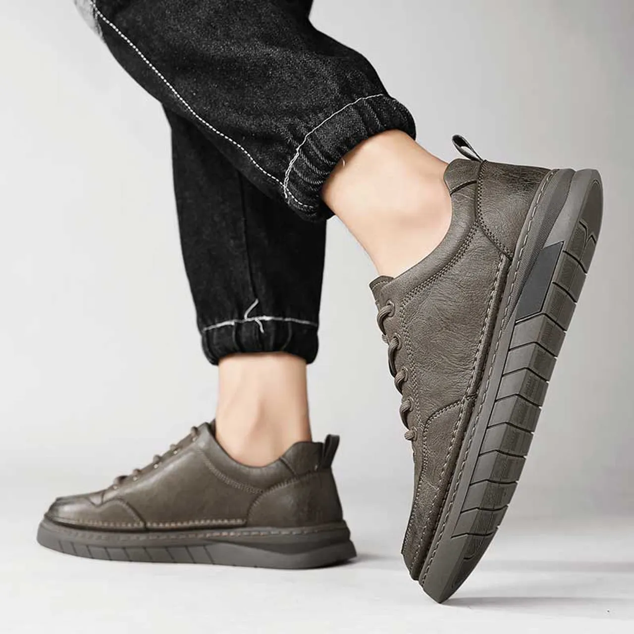 Khaki plain thread accents casual shoe sneaker