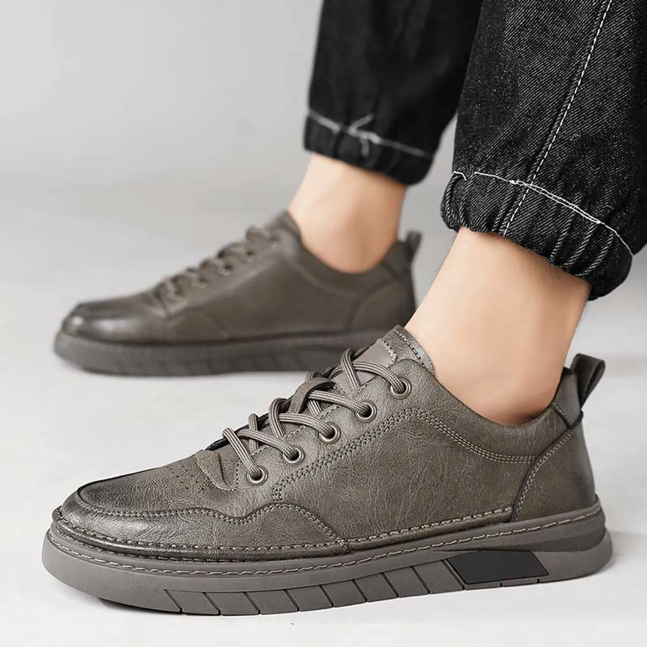 Khaki plain thread accents casual shoe sneaker